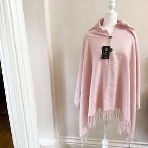 Magic Scarf Company Pink Button Front Fringe Poncho Wrap Cape One Size NWT‎